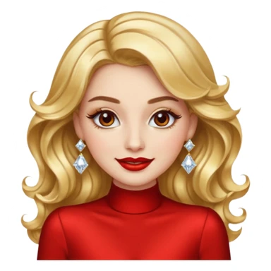 “Emoji girl, glamorous smile, shimmering gold eyeshadow, bold red lips, voluminous waves, dramatic lashes, wearing diamond earrings and gold gown.” sticker