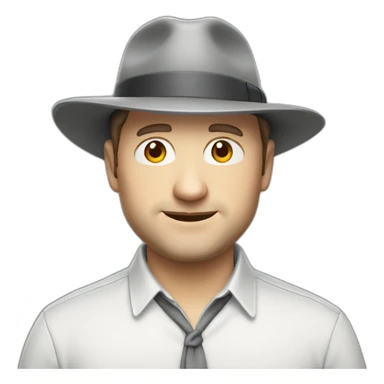 tim robinson wearing a grey fedora with a grey flap on the back white shirt sticker