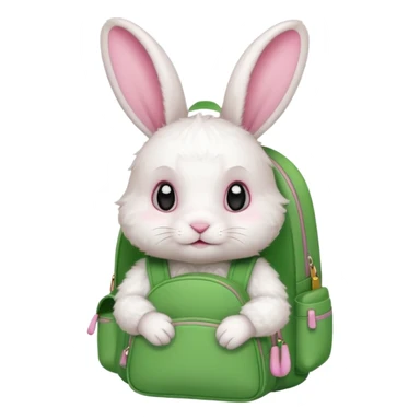 baby white rabbit wear green backpack sticker
