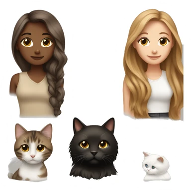 Long hair brown  white girl with 2 cats  one brown and one black sticker