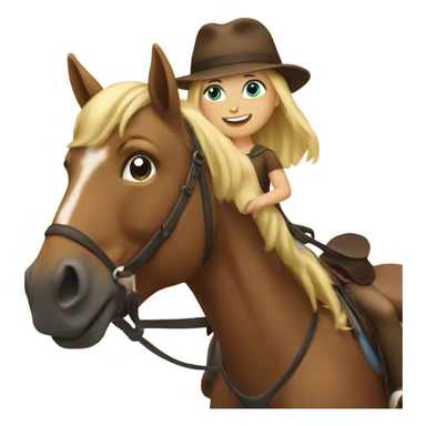 Blonde girl riding a brown horse sticker