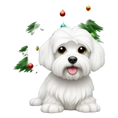  white maltese dog and Christmas tree sticker