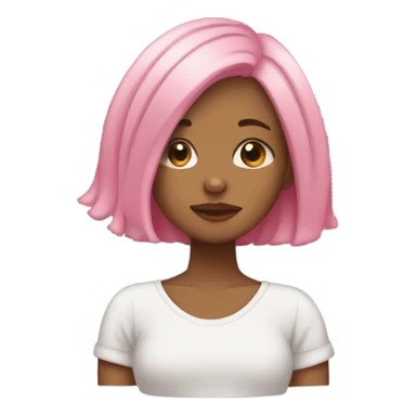 create a girl with pink hair, earrings, who hugs herself, her eyes are covered and her head is slightly bowed on her shoulder. The pose should reflect self-love sticker