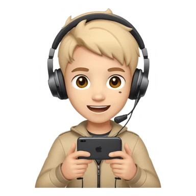 Cute cartoon character with gaming headset holding a mobile phone playing Free Fire, with excited eyes and happy expression sticker