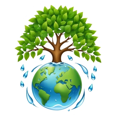An icon featuring a tree, a recycling symbol, and a globe, representing ecology. The design includes green leaves, a water droplet, and wildlife, symbolizing the study of ecosystems, sustainability, and environmental protection. Transparent background. sticker