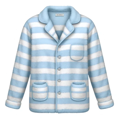 emoji of an isolated fluffy fleece pajama top with soft pastel 'vertical' stripes, plush fuzzy texture, light grey and pastel blue tones, button-down long sleeves, neatly folded flat-lay, no person, no body, no mannequin, cozy warm winter mood, soft shading sticker