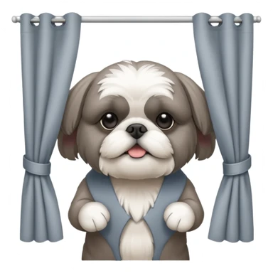 cute all grey shih tzuh behind window shades pulling them open with one paw and peeking through them sticker