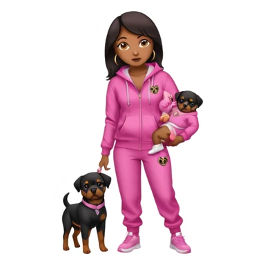 Rottweiler full body on Leah held by African American woman in baby phat tracksuit in pink sticker