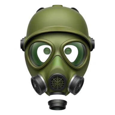 green gas mask, one filter sticker