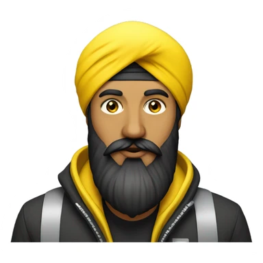 Sikh man with beard wearing black turban and yellow reflective jacket sticker