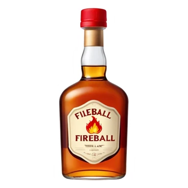 Small bottle of whiskey that says fireball with a red cap  sticker