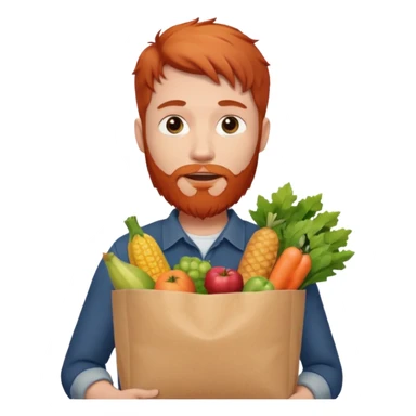 red bearded male holding a grocery bag sticker