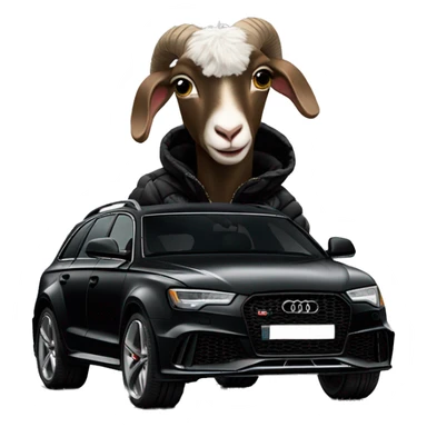 goat in black puffy jacket driving black Audi RS6 sticker