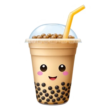 Bubble Tea with tapioca pearls and wide straw in cup, simplified emoji style with bold outlines and bright colors, cartoon style Taiwan popular drink Boba sticker