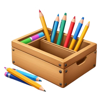 small box of teaching supplies with a pencil, ruler, and markers sticking out sticker