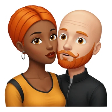 White bald man with ginger orange facial hair and beard. kissing black women with long black hair with brown highlights  sticker