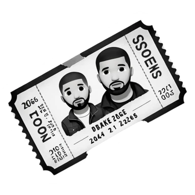 concert ticket, drake 2026 tour concert, black and white tickets sticker