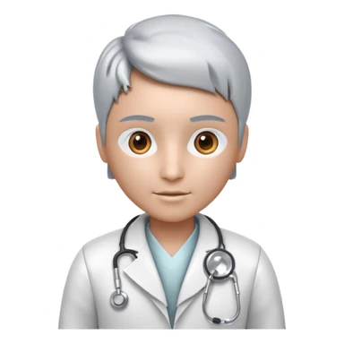 medical robot wearing a white coat and a stethoscope sticker