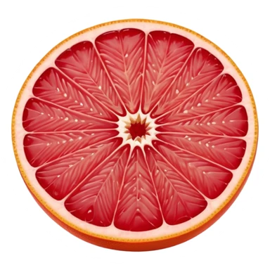 whole pink grapefruit with smooth glossy orange-pink peel, thick wedge slice showing juicy red-pink segmented flesh, moist translucent interior, clean defined segments, no leaves, no juice, no background, soft lighting, subtle shadows, emoji scale sticker