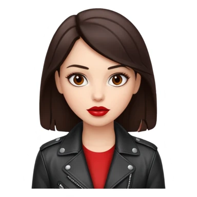 brunet in cuir jacket with red lips and black brown eyes sticker