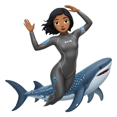 One was wearing a save ocean silver wetsuit
Black haired female diver dances with whale sharks sticker