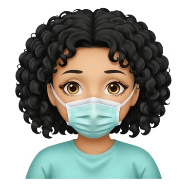 a pretty tan bratz girl with black curly hair. no makeup, looking sick, wearing a mask, coughing. sunken face sticker