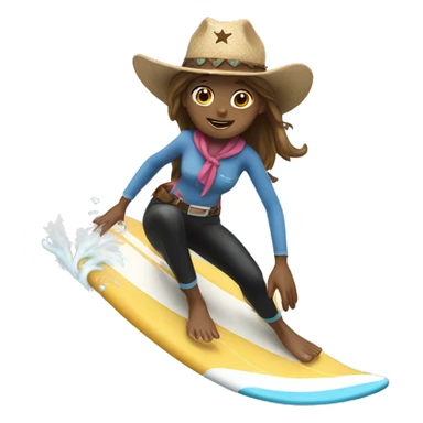 Girl surfing a wave wearing a cowboy hat sticker
