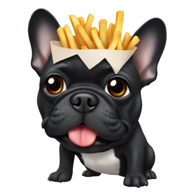 Black French Bulldog eating some Fries  sticker