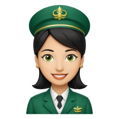 Lady hotel butler with green uniform black hair and just a lite bit brown skin and Arabic face sticker
