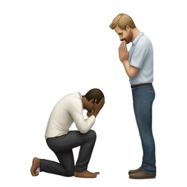 man kneeling down in front of other man and begging for sorry sticker