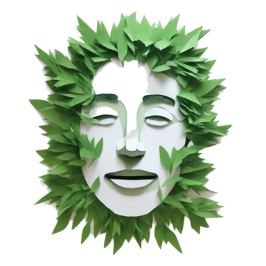Person face portrait smoking chill made entirely of paper cuttings and 420 leaves sticker