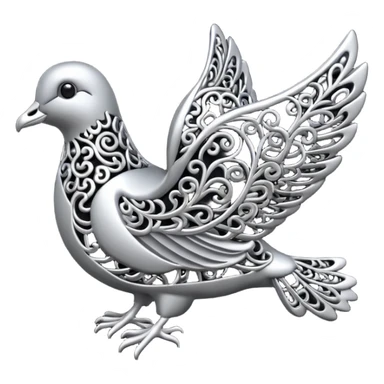 Black and silver filigree dove, 3D, extremely detailed design sticker