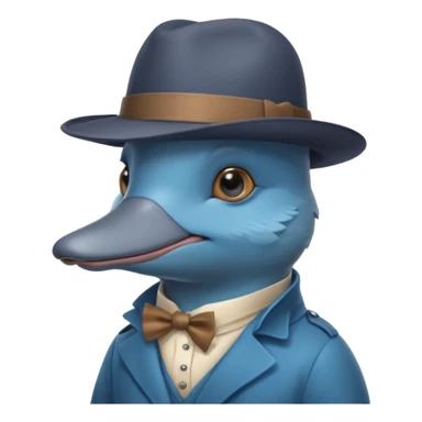 cute blue platypus with a detective hat and monocle on his eye, no  hands, looks like a platypus but blue sticker