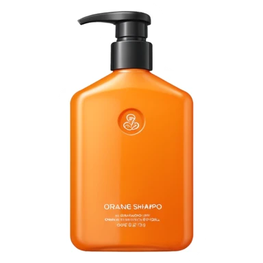 Square-shaped orange-colored shampoo - No product descriptionSquare-shaped package containing an orange-colored shampoo without embossing - no product description sticker