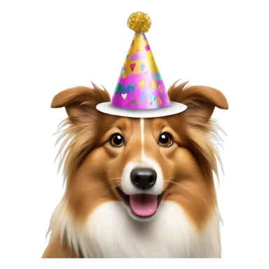 Sable Shetland sheepdog wearing a party hat  sticker