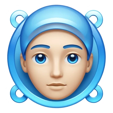 A non-human presence appearing as a glowing blue-white holographic interface with floating geometric shapes or a faint head-and-shoulders outline and no physical facial features. sticker