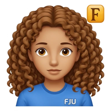 Quero uma menina moreninha com os cabelos longos e cacheados com uma blusa azul e no meio a siga FJU sticker