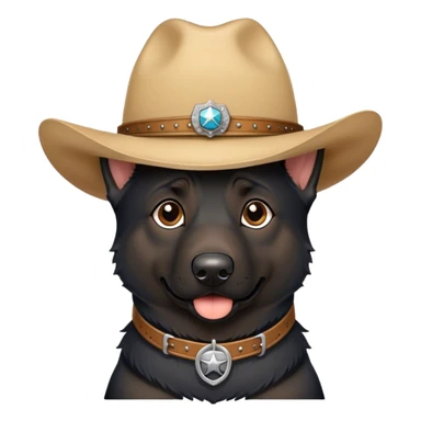 black german shepherd with tan face wearing a cowboy hat sticker
