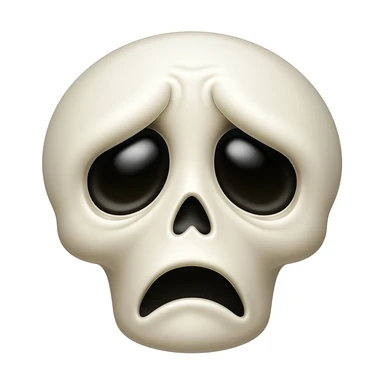 Make a sad skeleton face emoji exactly like the reference image, in iOS emoji style. Same expression, shape, and details, smooth and shiny. Add a subtle highlight. sticker