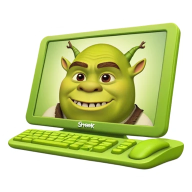 Ordenador con un shrek estilo brainrot sticker