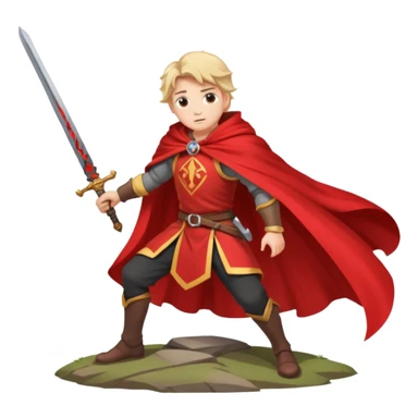 Character leaning on a sword stuck in the ground, wind whipping cape sticker