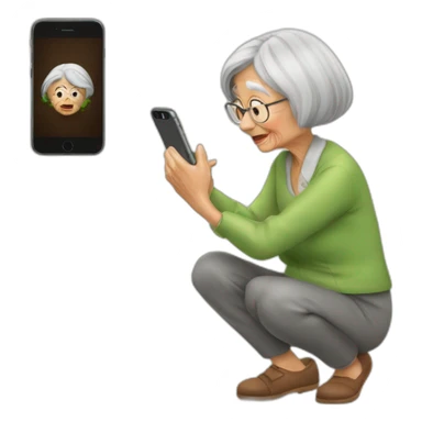 Old woman take picture of dog poop with iPhone  sticker
