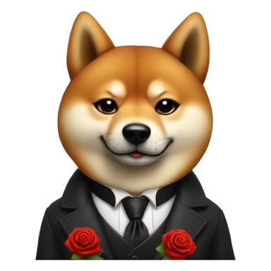 un shiba godfather avec une rose rouge sur le costume qui fait un pouce sticker