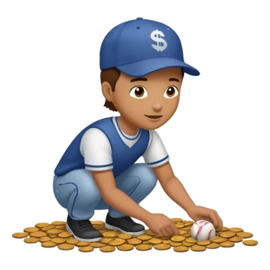 Person picking up pennies from the ground  sticker