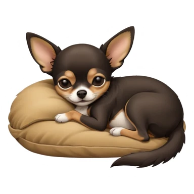 A high-resolution photo-realistic digital illustration of a  black tan chihuahua sleeping lazily on the ground sticker