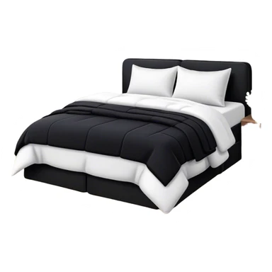 Black bed with pillows and blankets, cozy vibe sticker