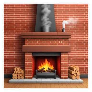 cozy red brick fireplace with a tall chimney and smoke rising from the chimney sticker