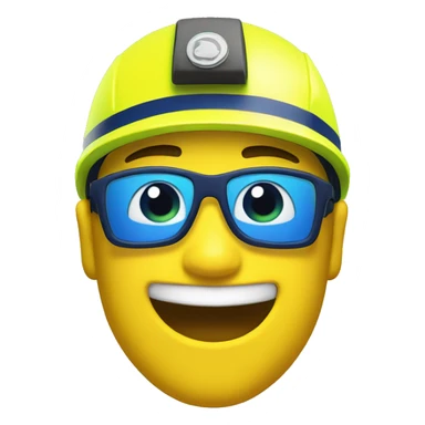 a yellow male rescuer with a fluorescent yellow and blue navy outfit and a fluorescent yellow helmet smiling sticker
