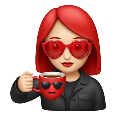 make me an heart emoji which as an sunglass on bt no face and holds a coffee mug, the heart should be read an the whole emoji should look like the whats app or apple emoji, in this style sticker