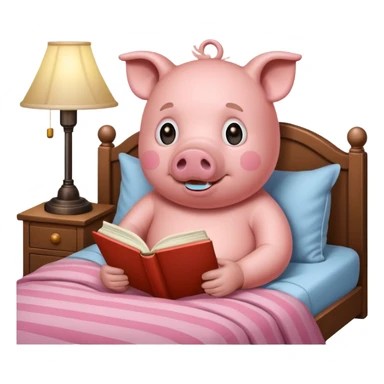 pig reading in bed with retro light lamp next to it sticker